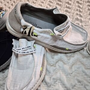 Hey Dude White and Gray Flats with Animal Print Accent